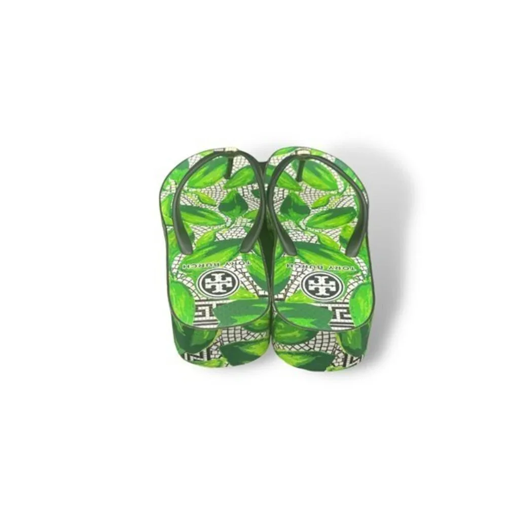 Tory Burch Tropical Green Leaf Print Platform Flip-Flop